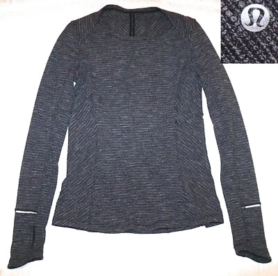 Lululemon Kanto Catch Me Long Sleeve Rulu Pique Black White zip pocket sz 6 wm's - Image 1 of 4