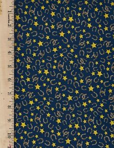 Golden Horseshoes - Navy 100% Cotton FABRIC priced by the Yard