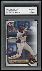 Tarjeta de novato Jackson Chourio 2022 Bowman Draft (Topps) 1er grado 10 MLB Brewers - Imagen 1 de 1