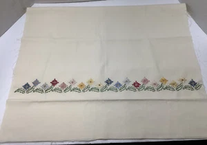 BEIGE UN-FINISHED 1 PILLOWCASE?? EMBROIDERED/UN-SEWN - Picture 1 of 8