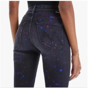 New MOTHER The Insider Ankle Jeans Bootcut Denim Paint Splatter Black Sz 24 - Picture 1 of 16