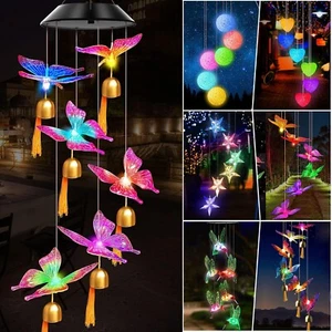 Solar Powered LED Light Decor Wind Chimes Garden Hanging Colour Changing Outdoor - Picture 1 of 19