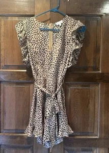 Pink Lily SOUL ART RUFFLE ANIMAL PRINT TAN ROMPER Women’s Size Small - Picture 1 of 9
