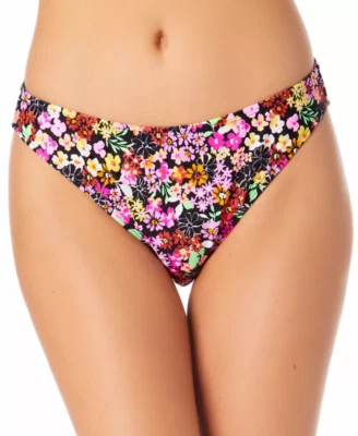 Hipster Bikini Bottoms Black Floral Print Juniors Med CALIFORNIA WAVES $19 NWT - Image 1 of 3