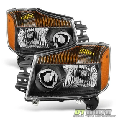 For 2004-2015 Nissan Titan 04-07 Armada Black Headlights Replacement Left+Right - Image 1 of 4
