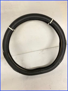 New Genuine BLACK Leather Car Steering Wheel Cover Anti-slip For 15"/38 cm - Picture 1 of 2