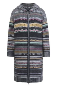 IVKO Abrigo Chaqueta Larga Gris Antracita Rayas Lana Lana Capucha 222713 - Imagen 1 de 2