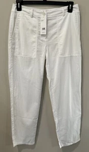 EILEEN FISHER Organic Cotton Twill Straight Ankle Pants Pockets Ivory White Sz 6 - Picture 1 of 7