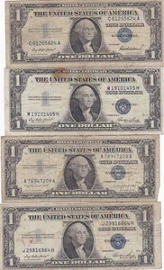 KAPPYSCOINS WC220 ESTATE LOT OF FOUR OLD $1 .00 SILVER CERTIFICATES CIRCS - Picture 1 of 2