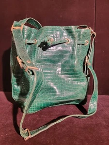 Vintage Rare Marino Orlandi Green Croc Leather Bag Italian Designer Handbag - Picture 1 of 15