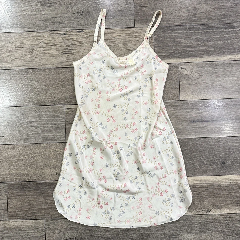 Camisón Babydoll Y2K Gilligan OMalley Floral Satén Chemise Marfil Sin Mangas Talla Pequeña Foto 1 de 4