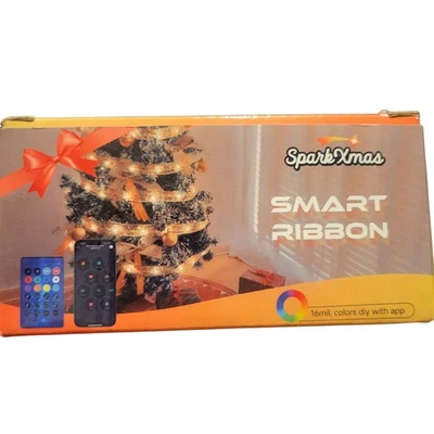 Christmas LED Light Up Smart Ribbon 33ft 100 Lights Gold Multicolor USB Tree - Image 1 of 4