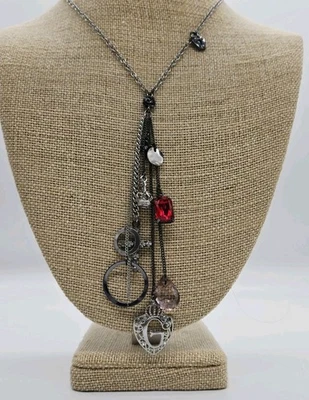 Antigo Y2K Think Colar Assinado G Coroa Fecho Cruz Charme Cristal Acento 17 em ST - Imagem 1 de 4