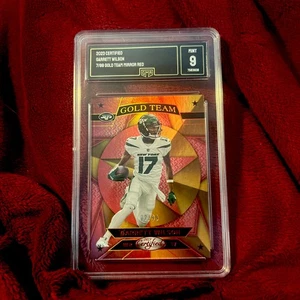 Garrett Wilson MIRROR RED Jets 2023 certificado/99 Gold Team Rookie RC como nuevo 9 - Imagen 1 de 3