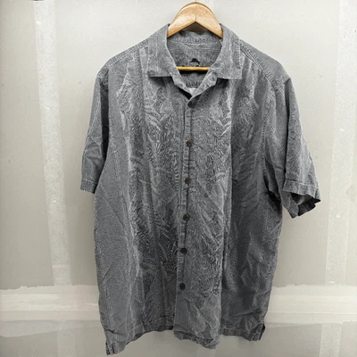 Tommy Bahama Shirt Men's XLT 100% Silk Gray Seersucker Hibiscus Florals Hawaiian - Image 1 of 4