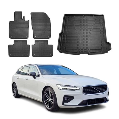 Floor Mats Cargo Liner Set for Volvo V60 2020-2023 3D Rubber Black 5 Pcs - Изображение 1 из 4