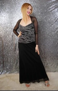 Vintage Tadashi Small Black Beaded Evening Dress Gown Dynasty Avant-garde USA L3 - Picture 1 of 7