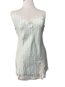 Mini Vestido sin Mangas Victorias Secret Lencería Química Azul Rayas Satén Encaje Pequeño - Imagen 1 de 9