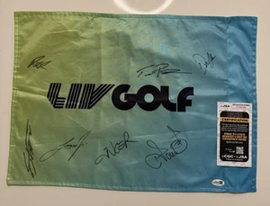 Dustin Johnson Patrick Reed Ancer Poulter More Autographed Liv Golf Flag JSA COA - Picture 1 of 2