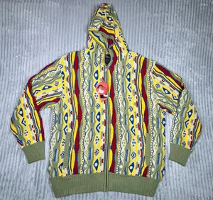 FreeX Mountain Coogi Style Colorful 3D Knit Hooded Full Zip Sweater Men's 2XL - Picture 1 of 18