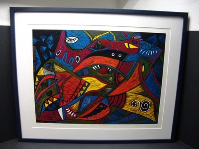 Isaac Sithole Holzschnitt signiert gerahmt - Bild 1 von 4