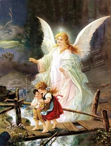 GUARDIAN ANGEL CHILDREN BRIDGE *CANVAS* VINTAGE ERA Art PRINT - LARGE 13" x 19" - Picture 1 of 1