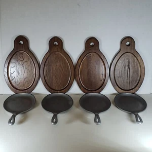 Wilton Armetale USA Holloware 15" Oval Sizzle Platters w/Handles & Wood Trivets - Picture 1 of 24