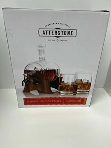 Whiskey Barrel Decanter Bar Set w/ Whiskey Stones & Drinking Glasses - Picture 1 of 4