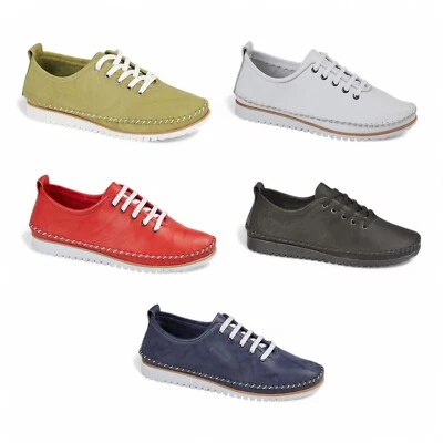 Mod Comfys Womens Flat Lace Casual Soft Leather Fashion Shoes Trainers Sneakers - Image 1 of 4