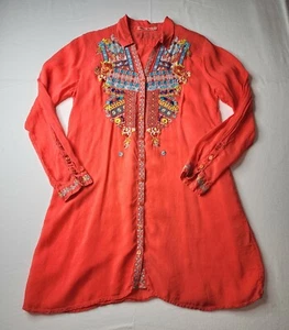 Johnny Was Sm Embroidered Coral / Orange / Melon Button Down Long Sleeve Tunic - Picture 1 of 14