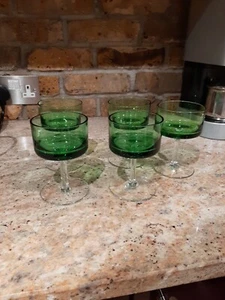 5 X Green Glass Stemmed Sundae Dessert Coupe Dishes - Picture 1 of 4