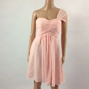 F16 Damen kurzes Kleid Chiffon drapiert Plissee ausgestellt ein Träger über Knie koralle - Bild 1 von 3