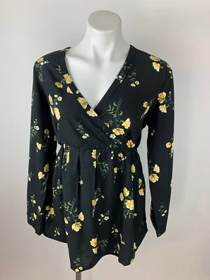 NEW Old Navy Maternity Black Yellow Floral Faux Wrap Blouse Top Large - Image 1 of 4