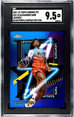 2021-22 TOPPS CHROME OVERTIME ALEXANDRE SARR RC BLUE LEVITATE 09/50 SGC 9.5 - Image 1 of 2