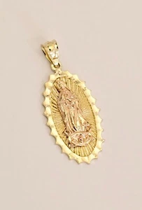 14k Virgin Mary Necklace 2 Color Solid Gold Guadalupe Religious for Her Pendant - Picture 1 of 4