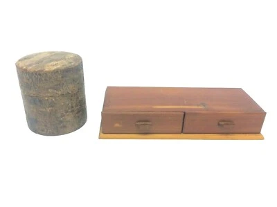 Small Pine Wood Sliding Trinket Box Bark Lined Steel Round Container Storage  - Image 1 of 4