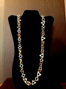 Collar Vintage Geométrico Cuboide Años 60 Tono Dorado Estate Cierre Seguro 34" Raro - Imagen 1 de 9