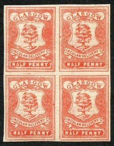 CD21 1/2d Opaco Escarlata Glasgow Circular Entrega Bloque 4 Sin Montar Como Nuevo - Imagen 1 de 1