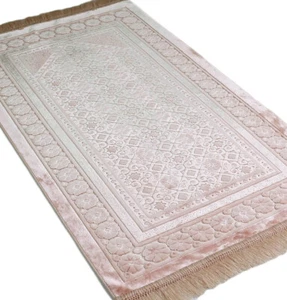 Modefa Luxury Velvet Islamic Prayer Rug Janamaz Sajjadah Floral Stamp Light Pink - Picture 1 of 8