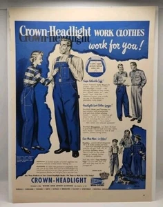 Vintage 1951 Crown Headlight Work Clothes Life Magazine Print Ad 14"X10 1/2" - Picture 1 of 5