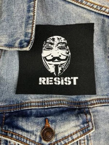 Patch protesta Guy Fawkes Resist, gilet denim da battaglia, toppe politiche - Foto 1 di 4