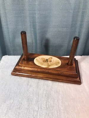 Cool Vintage Wood Napkin Press Lucite w Butterfly Retro Kitchen Accessory - Image 1 of 4