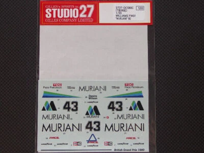 [ STUDIO 27 Decal ] Decalcomania 1/20 Williams FW07 per Tamiya dal Giappone 9142 - Immagine 1 di 3