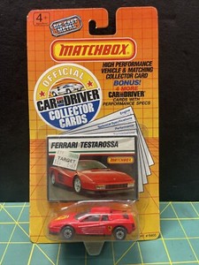 1989 Matchbox Ferrari Testarossa Red Car &Driver Collector Cards Diecast Car