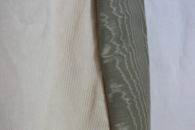 Paire de rideaux en ottoman beige doublé bordure verte - Photo 1/3