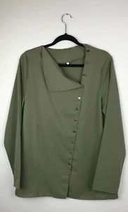 Olive Army Green Soft Blouse Gold Buttons Long Sleeve Size Large - Picture 1 of 5