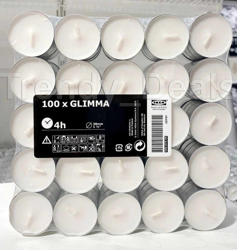 IKEA Tea Lights Glimma Unscented Tealights White 100 Count