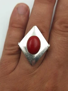 Anello donna Di Pasta di Corallo rosso regolabile argento 925 Oro Bianco 18 Kt - Foto 1 di 5