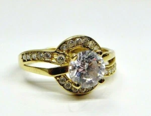 Anillo de compromiso con vástago dividido real de oro amarillo de 14K tipo halo talla 6 para mujer - Imagen 1 de 10
