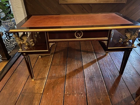 french empire style desk Gold bronze griffin mounts Ormolu leather top mahogany Cover